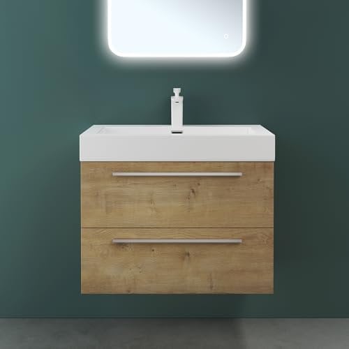Mai & Mai Meuble de Salle de Bain Marron Clair 73cm Meuble sous Vasque Quadratto Meuble Suspendu avec Vasque