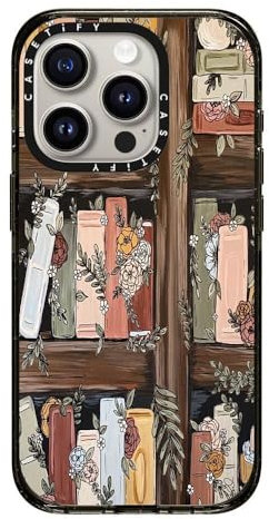 CASETiFY Impact Schutzhülle für iPhone 15 Pro [4X Falltest in Militärqualität, 2,5 m Fallschutz/kompatibel mit Magsafe] – Kunstdrucke – Bücherregal Garten – Klar Schwarz