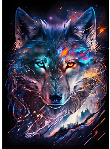 EOBROMD Diamond Painting Erwachsene Wolf, 5D Diamant Painting Bilder Erwachsene, DIY Diamond Painting Bilder Diamant Malerei Tiere Set für Wanddekoration 30x40cm