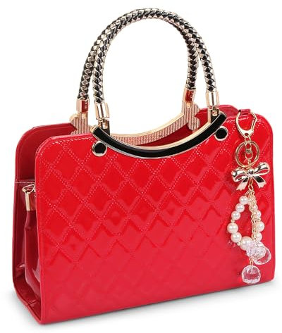 DEEVORCA Mode Damen Handtasche Elegant Umhängetasche Perle Anhänger Lässig Crossbody Tasche Reisen Dating Arbeiten Party Hochzeit Pu Leder Mittel Multifunktional Messenger Bag Rot A