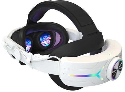 SPEPROECO VR Head Strap for Meta Quest 3 Headset RGB Adjustable VR Replacement Head Band Foldable LED Backlight 8000mAh Rechargeable Soft Padded Head Rest for Meta Quest 3 VR Accessories