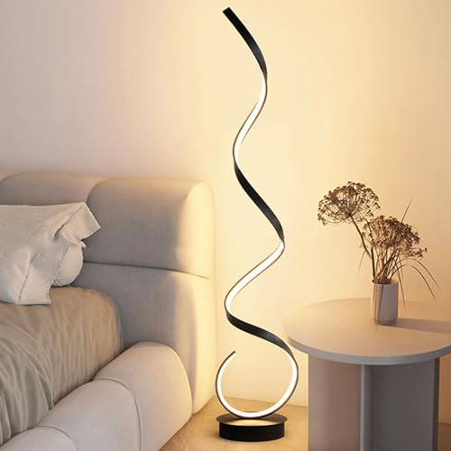 LDIEUWUET Moderne LED Stehleuchte, kreative Spiraldesign Stehlampe Dimmbar, Modern Stehlampe Wohnzimmer, Bodenlampe Spiralförmig für Schlafzimmer Wohnzimmer Büro oder Arbeitszimmer, 1,33 m (Black)