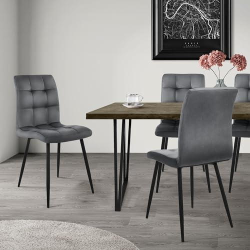 ML-Design Esszimmerstühle 4er Set, Anthrazit, Küchenstuhl mit Samtbezug, Wohnzimmerstuhl mit Rückenlehne, Polsterstuhl mit Metallbeinen, Ergonomischer Stuhl für Esstisch, Esszimmerstuhl Küchenstühle