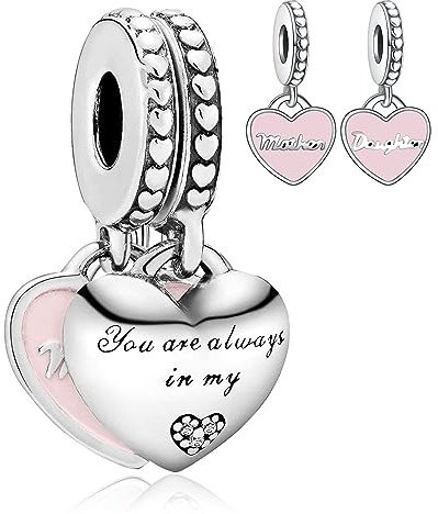 Rimgoris Argento 925 Charm per donna Bracciali Collana Charm penzolante con cuore d'amore doppio