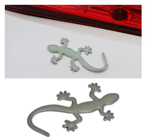 JNNJ Fahrzeug Selbstklebende Aufkleber, Auto-Außendekoration, Gecko Autoaufkleber, 3D Dreidimensional Personalisierte, Dekoration Zubehör Geländewagen(Silber)