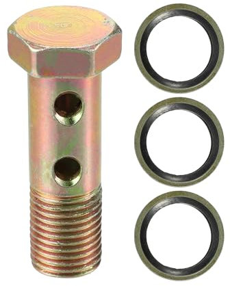VekAuto Kit de boulons double banjo, filetage métrique M14x1.5, longueur 51mm, adaptateur universel en métal durable de couleur bronze avec rondelles