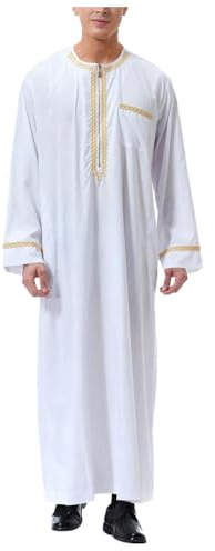 RUMAOZIA Arabische Kleidung Herren Muslim Kaftan Abaya Gewand Robe Crew Stehkragen Thobe Arabisch Gebet Eid Islamische Aus Dem Nahen Osten Gebetskleidung für Männer