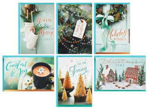 Hallmark Boxed Christmas Card Assortment, 'Tis the Season (72 Cards and 72 Envelopes) Bottle Brush Trees, Cocoa, Rustic Wreath, Mittens