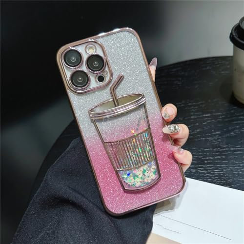 YOGISU Coque de téléphone Dynamique à Paillettes Liquides pour iPhone 15 14 12 11 13 Pro Max, Cadre de placage, Housse de Protection d'objectif en Poudre Bling, Rose, pour iPhone 15