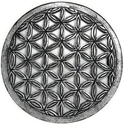 Trintura Blume des Lebens Wanddeko Holz 30cm Dekoratives Wandbild, Lebensblume Deko, Perfekt für Meditation, Yoga und Heimdekoration lebensblume bild holz (30cm Silber)