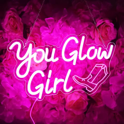 You Glow Girl Neon Sign 3D Engraved Neon Light Pink LED Sign for Wall Art Decor LED Neon Sign Bedroom Party Nails Spa Beauty Salon Birthday Gift Mall Kid 8.2 * 13.7 Inch (XD259)