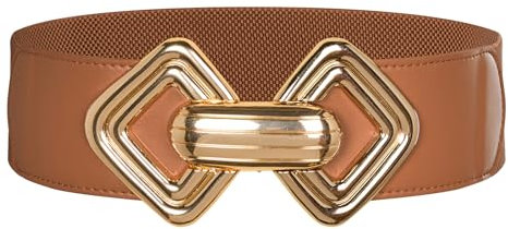 Damen Elegant Ledergürtel Elastischer Gürtel Breiter Pu-Leder Gürtel für Kleider und Mäntel S Gelb Braun CL2805A24-03