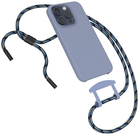 EAZY CASE - Hülle mit Band kompatibel mit iPhone 15 Pro Handyhülle für iPhone 15 Pro Silikonhülle mit Mikrofaser stoßfester Fallschutz Handykette zum Umhängen 2in1 Schutzhülle Handykordel Stahl Blau