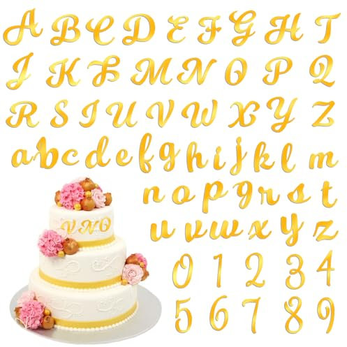 64 Stück Tortendeko Buchstaben Gold Acryl Gold Kuchen Buchstaben Deko Acrylic Cake Deko Zahlen 0-9 und A-Z Großbuchstaben Kleinbuchstaben Set für Geburtstag Hochzeits Party
