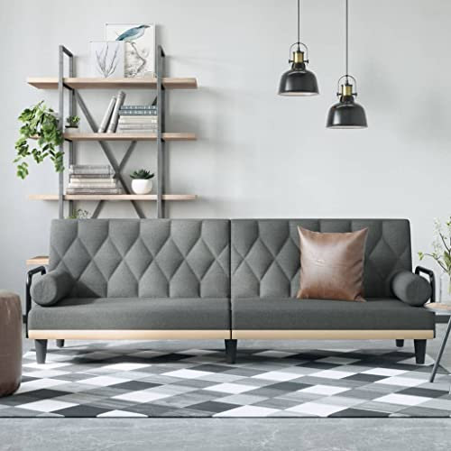 CINDERFUL Schlafsofa mit Armlehnen Dunkelgrau Stoff,Optimales Gästebett und bequemes Sofa: Das vielseitige Schlafsofa mit Verstellbarer Rückenlehne Möbel, Wohnzimmer