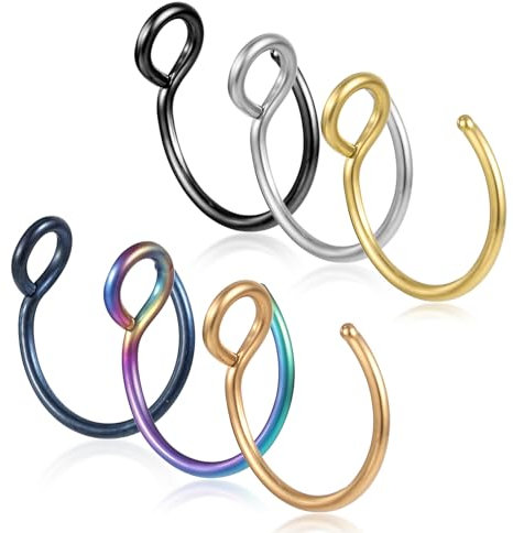 Nogeqi 6 Stück Fake Nose Ring Edelstahl, Fake Piercings, Fake Nasenpiercing Ring, Fake Nasenring Septum, Fake Nasen Piercing Durchmesser 8mm Für Damen Herren Mädchen