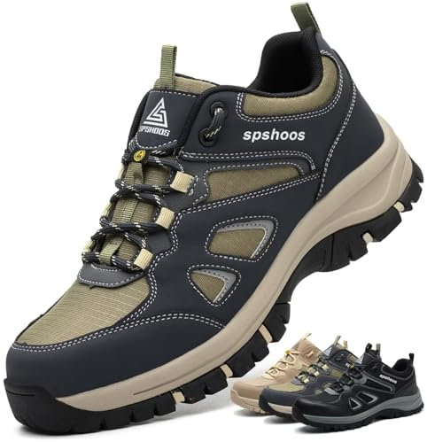Arbeitsschuhe Herren S1P Sicherheitsschuhe Damen Leicht ESD Stahlkappenschuhe Küche rutschfest Atmungsaktiv Sportlich Armeegrün dunkelblau EU 42