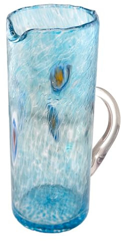 MurArt Krug aus Muranoglas, 600 ml, zylindrische Form, Höhe 22 cm, verziert mit handgearbeiteten Murrine, hergestellt in Italien