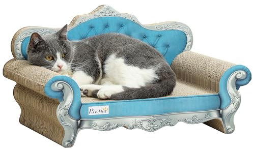 PawHut Tiragraffi per gatti 2 in 1 in cartone con erba gatta, blu