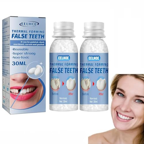 2 Stück Moldable False Teeth for Temporary Tooth Fillings,Zahn Reparatur Set,Temporäre Zahnreparaturperlen,Provisorische Zahnreparatur Set,für die Reparatur von fehlenden und gerissenen Zähnen