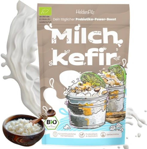 HeldenPilz® BIO Milchkefir Starterkultur – Milchkefir selber machen mit lebenden Kefirknollen | Wachstumsstark & unbegrenzt wiederverwendbar | Starter mit Anleitung | Plastikfrei