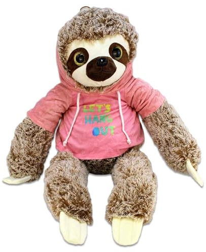 BEMIRO Faultier Kuscheltier XXL – 80 cm, Füllung aus 100% recyceltem Material, mit Hoodie, glitzernde Augen, kuschelig weich (Rosa)