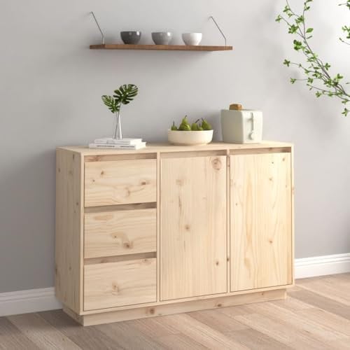 Myheimly Sideboard Kommode Anrichte Mehrzweckschrank Beistellschrank Standschrank Schrank Flurkommode mit Schubladen 111x34x75 cm Massivholz Kiefer Natur