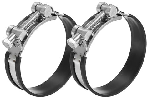 PATIKIL 98-103mm T-Bolt Hose Clamp, 2 Pack Rubber Cushioned Intake Intercooler Pipe Tube Clamps 304 Stainless Steel Radiator Hose Clamp for 3.86-4.06 Pipe