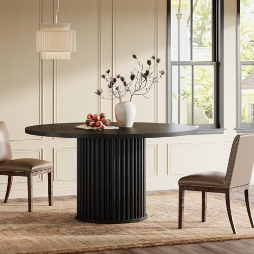 Tribesigns Table Ronde Salle Manger 120cm, Table a Manger Noire avec Plateau en Bois et Base en Métal, Capacité 4 Personnes, Tables de Salle à Manger Moderne