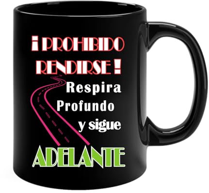 Docliick - Taza de café con frases motivadoras y original.Taza friki 350 ml, taza para regalo graciosa. Taza desayuno bonita.Prohibido rendirse