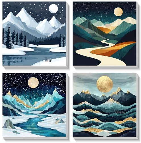 Bowetile 4 Pack Animal Pintar por Numeros Adultos Niños Principiantes con Marco, Kit DIY Cartoon Cuadros para Pintar por Numeros, Pintura Acrilica Manualidades Niña, Regalo 4-8-12+ Años 20X20cm