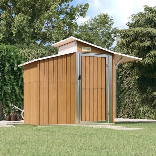 Verderoom Casetta da Giardino in Lamiera, Capanno da Giardino, Casetta Attrezzi Giardino, Capanno per Attrezzi in Acciaio Zincato Marrone 270x130x208,5 cm