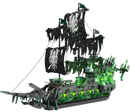 Brihappen Piratenschiff Bausteine Set mit Lichtern, Piratenschiff Klemmbausteine Spielzeug Modell für Büro Heim Dekor, Geburtstagsgeschenk für Erwachsene Jugendliche Jungen(1100 Stück)