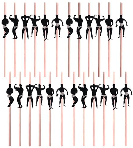 24 Stück Muskelmann Papierstrohhalme, Junggesellinnenabschied Deko Strohhalme, Rosegold Einweg Strohhalme, Plastikfrei Trinkhalme, für Hochzeiten Bridal Shower Party Dekoration