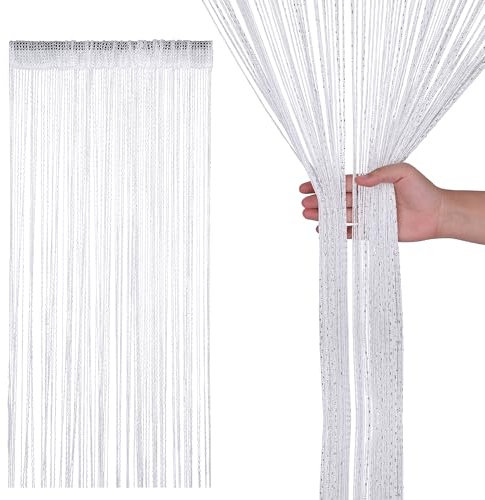 Glitzernder Fadenvorhang, 200 cm x 90 cm, Fliegengitter, Fransenpaneel für Türen, Fenster und Raumteiler, Spaghetti-Quasten-Vorhang für Heimdekoration und Event-Dekoration (Weiß)