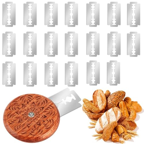 ClcIosis Bäckermesser+20 Individuell Klinge,brot Backen Zubehör Tragbarer Brot Einschneidemesser,Mit Rasiermesser Teigmesser, für Anfänger Bäcker Bäckerklinge Edelstahl Teig Brotklinge