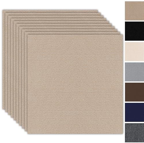Teppichfliesen 50x50cm Teppichfliesen Selbstklebend - 10 Stück Set - 2.5m² - Teppichboden, Teppich Fliesen mit Rückendeckung, Strapazierfähiger Teppich Bodenbelag für Wohnung, Büro, Gewerbe, Hellbraun