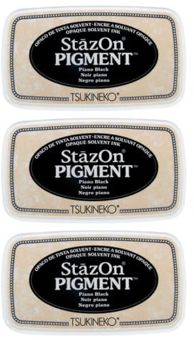 Rayher StazOn Pigment-Stempelkissen, schwarz, Großpackung, 3er Set, 9,6 x 5,5 x 2,2 cm, Stempelfarbe schwarz, Tsukineko, 29286576
