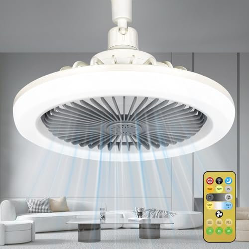 Ventilateur Plafond Silencieux avec 30W Lumière LED, E27 Petites Ventilateur de Plafond Eclairage avec Télécommande, Dimmable, 3 Vitesses, Lampe Ventilateur Plafond pour Chambre, Salon et Cuisine