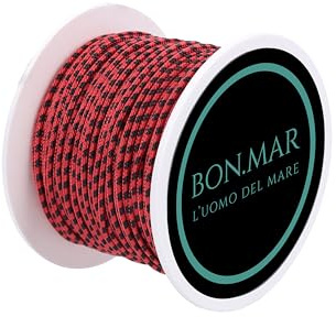 BON.MAR Corda Dyneema Rossa con Inserti Neri 1.5mm x 50mt – Carico Rottura 120kg | Antiscivolo, Alta Resistenza, Pesca Sub, Nautica, Outdoor, Fai da Te