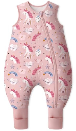 Yoofoss Schlafsack Baby mit Füßen Socken 2.5 Tog Winter Baby Schlafsack mit Beinen Baumwolle Warm Babyschlafsack für 18-36 Monate Kinder Jungen Mädchen 80 cm- Rosa