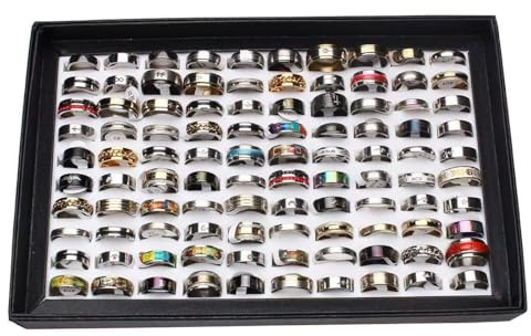 Immemorialm 50Pcs/Lot Mixed Color Wide Band Titanium Steel Rings for Men, Random Style/Size 7-12, Gift Jewelry for Daily Wear
