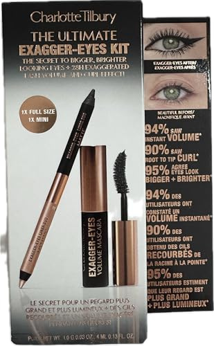 Charlotte Tilbury The Ultimate Exagger-Eyes Kit, Volume Mascara and Dual-Ended Eyeliner Duo, Black and Champagne-Nude