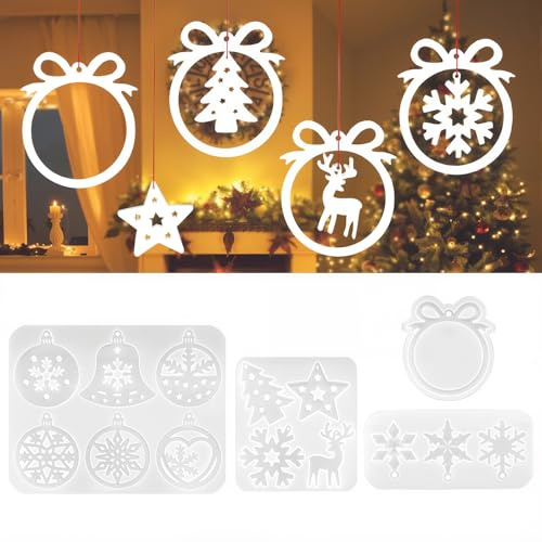 Tiusixsy 4 Pezzi Stampi Silicone Natale, Stampi in Silicone per Ciondoli, Albero di Natale Stella Fiocco di Neve, Stampi in Silicone per Gesso Resina Epossidica, Fai-da-Te