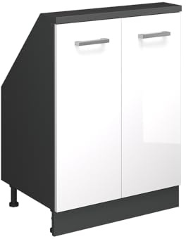 Vicco Mobile cucina sottotetto R-Line, Bianco lucido/antracite, 60 cm con 2 porte