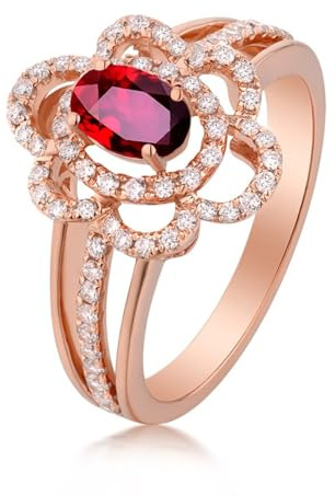 Verlobungsring Damen Floral, Ehering Rot 0.54 Karat Rubin Ovale Roségold Gr.57 (18.1) 18 Karat Roségold