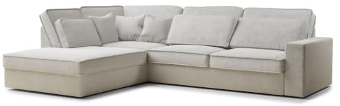 Ecksofa Kirou, L-Form, Ecksofa Links, 5-Sitzer Eckcouch, kühles Beige