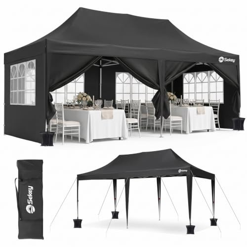 Sekey Faltpavillon 3x6 Wasserdicht Stabil Winterfest mit Seitenwand, Gartenpavillon mit Hoher Spitze, PU1000+ & UV50+, Pop Up Pavillon Partyzelt für Garten/Camping, Event Serie 3x6,Schwarz