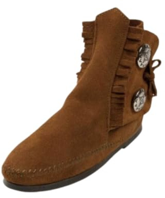 Minnetonka Women's Two Button Hardsole Boot, Brown, 7.5 M US