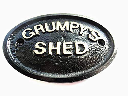 Artisan GRUMPY'S SHED WORKSHOP DOOR PLAQUE BLACK WITH GOLD RAISED LETTERING